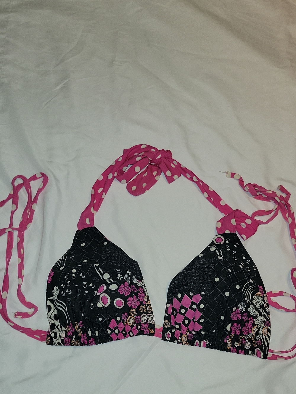 fresh produce Black & Pink Floral Halter Bikini Top